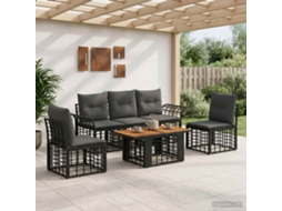 Vidaxl Conjunto De Sofá De Jardim 6 Unid. Preto E Cinza Escuro Vime Pe