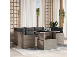 Vidaxl 7 Pcs Conj. Sofás Jardim Com Almofadões Vime Pe Cinzento-claro