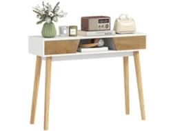 Mesa Consola Estreita Com 2 Gavetas E Pés De Madeira 100x30x75 Cm Branco