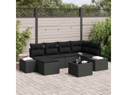 Vidaxl Conjunto De Sofá De Jardim Com Almofada 6 Pcs Preto Vime Pe