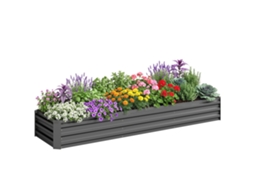Carre Potager Rectangulaire Acer Galvanise, Fundo Aberto, Borda Plana, 240x60x30cm, Aco Galvanizado, Gris Escuro