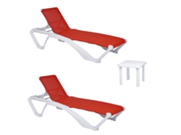 Set 2+1 Espreguiçadeiras-mesa Lateral Exterior Branco - Vermelho Acqua-andorra Garbar