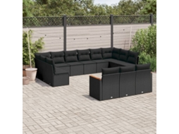 13 Pcs Conjunto De Sofás De Jardim Com Almofadões Vime Pe Preto Dkd Home Decor