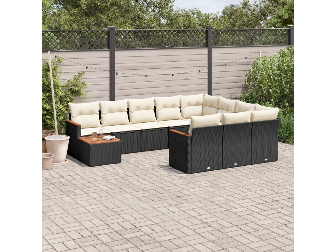Vidaxl 11 Pcs Conjunto Sofás de Jardim C/ Almofadões Vime Pe Preto
