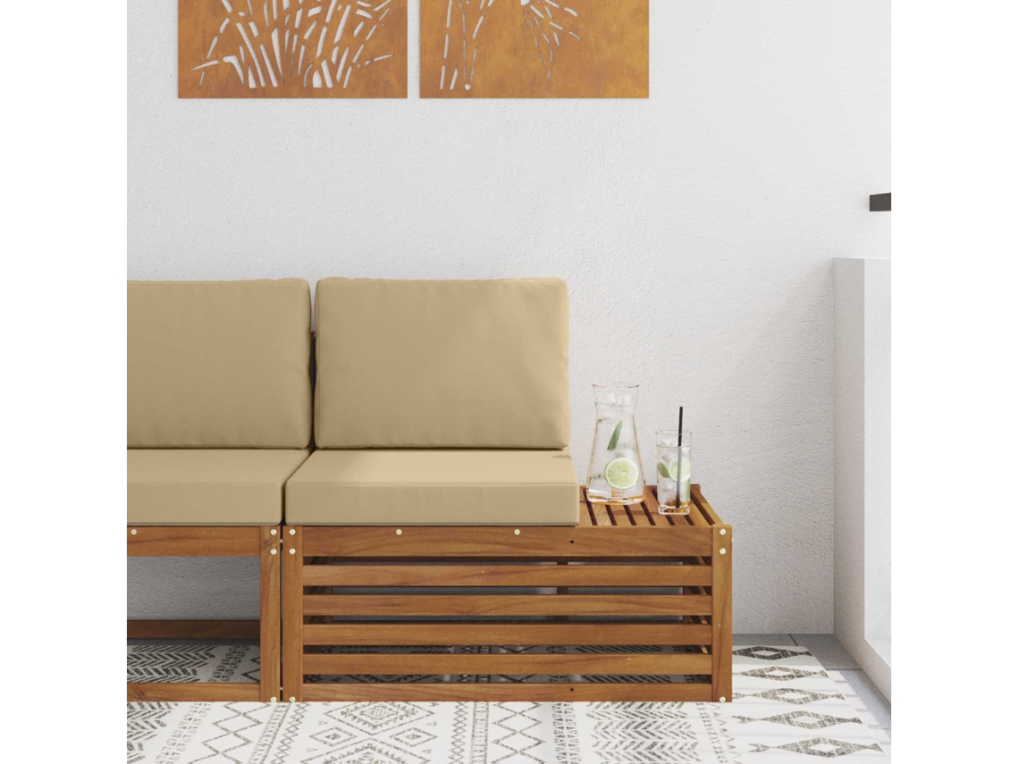 Vidaxl Sofá De Canto Externo Com Almofada Natural 91 X 63 X 73 Cm