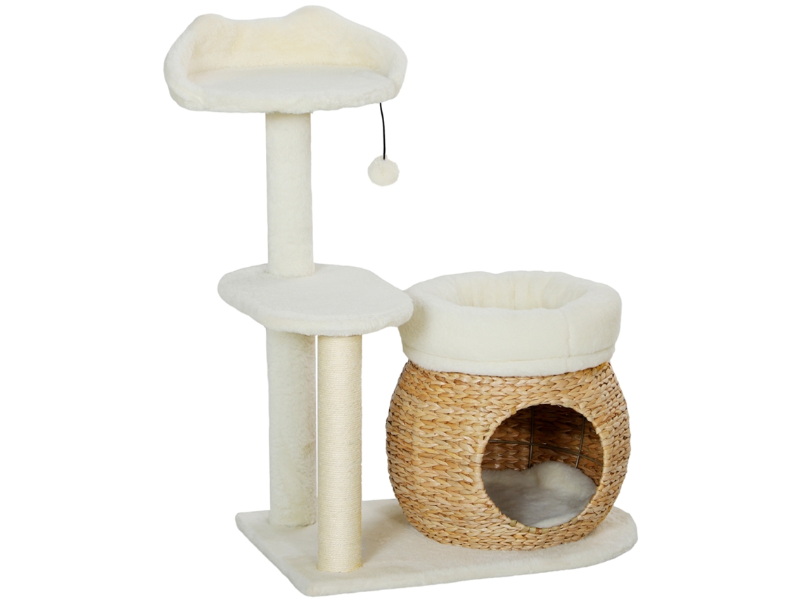 Árvore 79cm Toca Cama Bolas Sisal 5kg Branco Creme