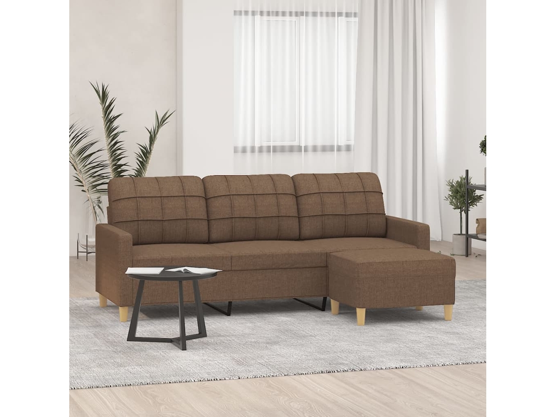 Vidaxl Sofá De 3 Lugares Com Apoio De Pés 180 Cm Tecido Castanho