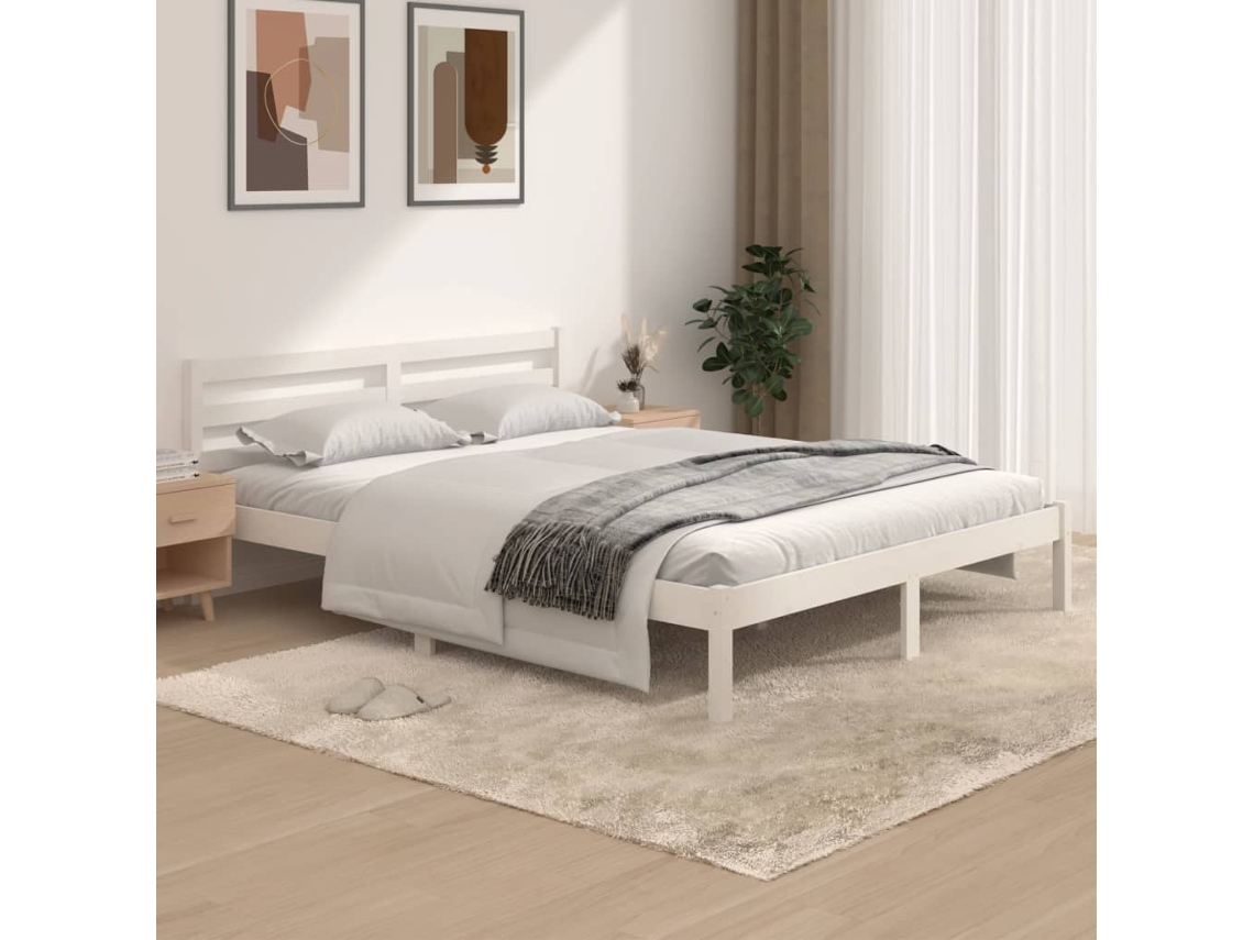 Estrutura De Cama King 150x200 Cm Pinho Maciço Branco