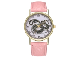 Relógio feminino Zhoulianfa em couro, quartzo, com símbolos de animais, rosa, modelo T195-a
