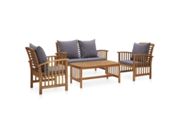 Vidaxl 4 Pcs Conj. Lounge Jardim C/ Almofadões Madeira Acácia Maciça