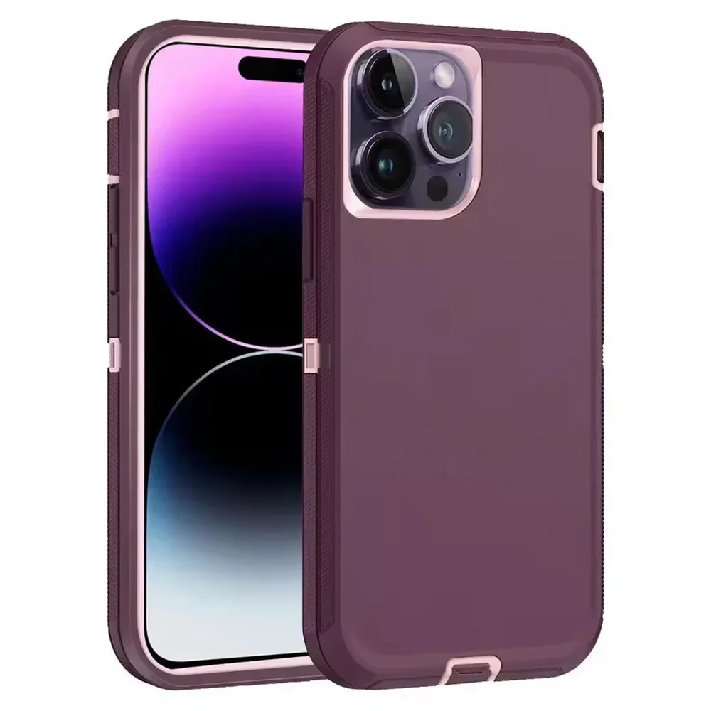 (cor Vinho Vermelho, Iphone 14 Plus)3 Em 1 Caso De Telefone Anti-queda De Nível Militar Para Iphone, Caso De Proteção Anti-choque