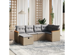 Vidaxl 6 Pcs Conj. Sofás Jardim C/ Almofadões Vime Pe Bege Misturado