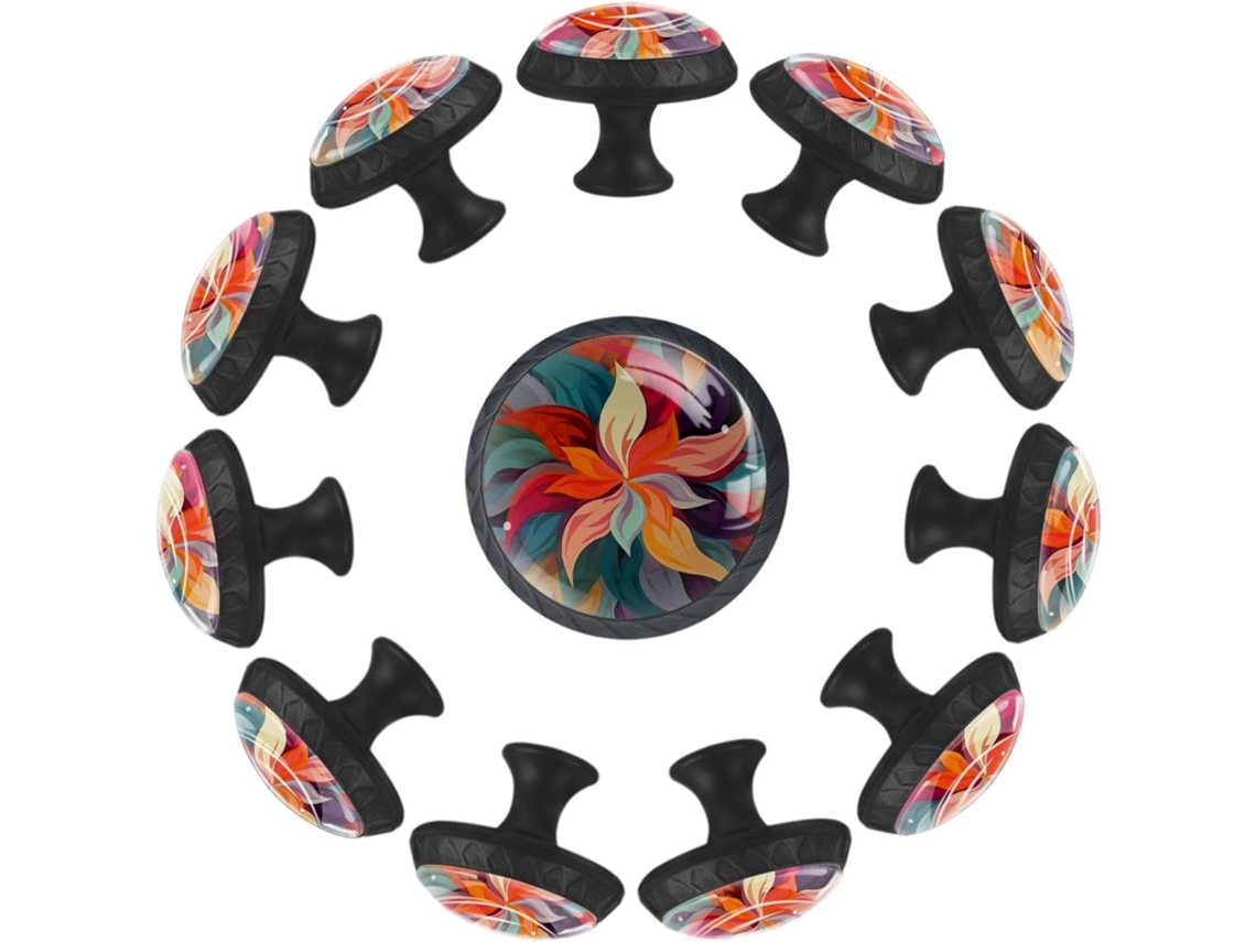 Puxadores E Maçanetas Redondas Para Armários De Cozinha, Conjunto De 12 Peças, Design Abstrato Floral