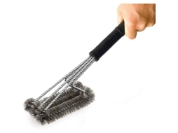 Vassoura de limpeza para churrasqueira resistente em aço inoxidável com cerdas duráveis para grelhas a gás, carvão e outros tipos de churrasqueiras.