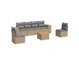 Conjunto de 7 sofás para jardim com almofadões Vime Pe Bege MAISON EXCLUSIVE (7 peças)