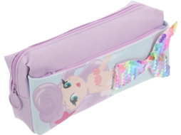 Estojo De Lápis Sereia Roxo Com Glitter Para Meninas, Mini De Tecido Oxford Dois Compartimentos, Zíper