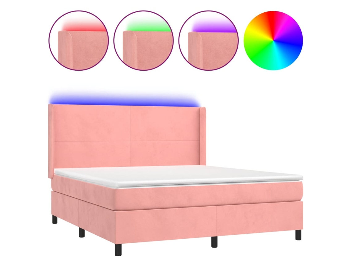 Cama Box Spring C/ Colchão/led 160x200 Cm Veludo Rosa MAISON EXCLUSIVE