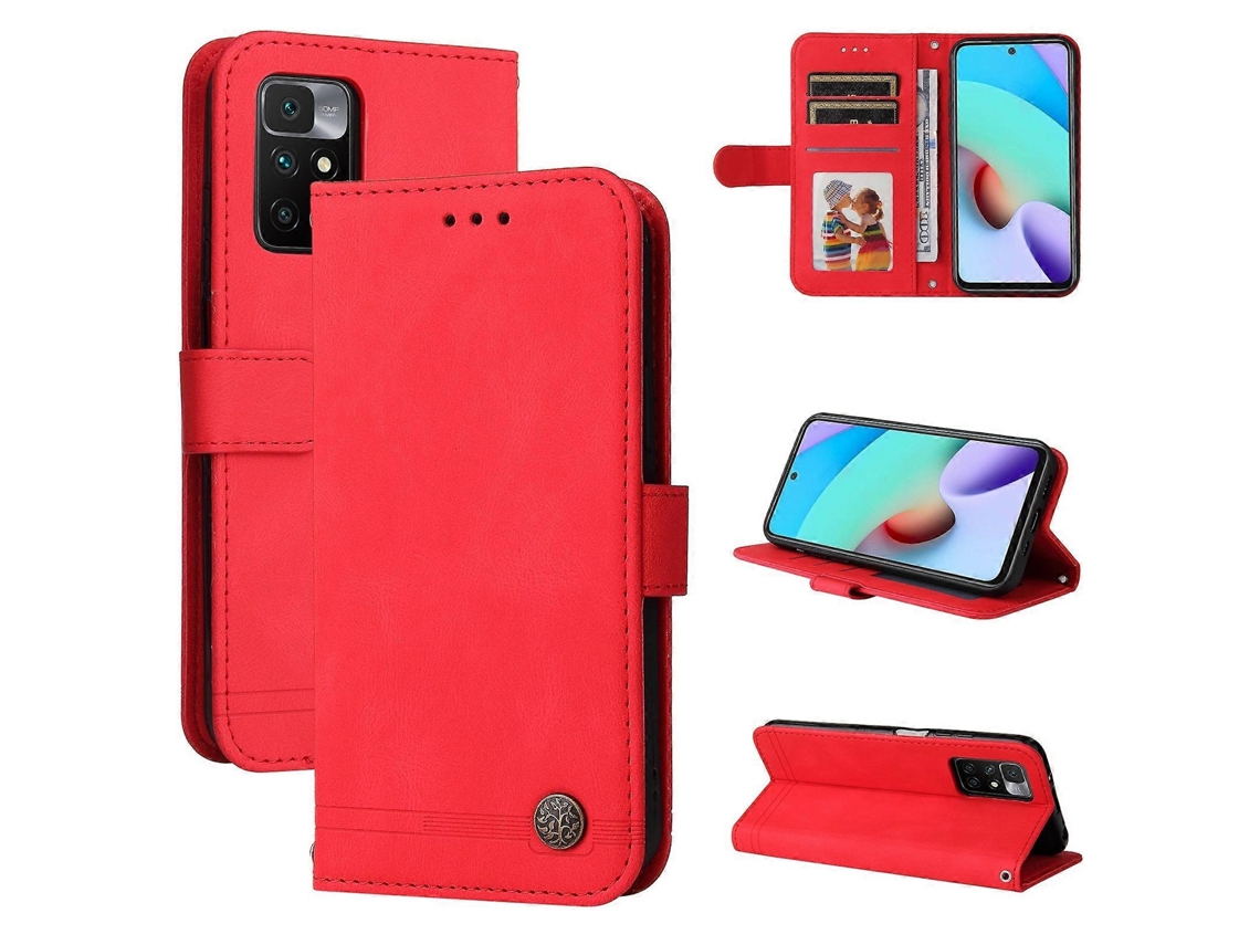 Capa De Couro Com Estampa De Árvore Da Vida, Botões De Metal E Design Horizontal Flip Para Xiaomi Redmi 10, Com Suporte, Compartimento Para Cartões, C