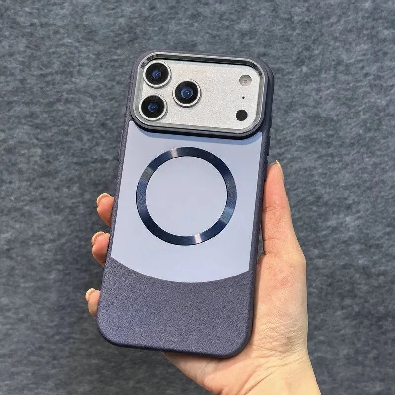 Capa Protetora Magnética (azul Para Iphone 13 Pro), Acabamento Em Couro Patchwork, Capa Rígida Fosca.