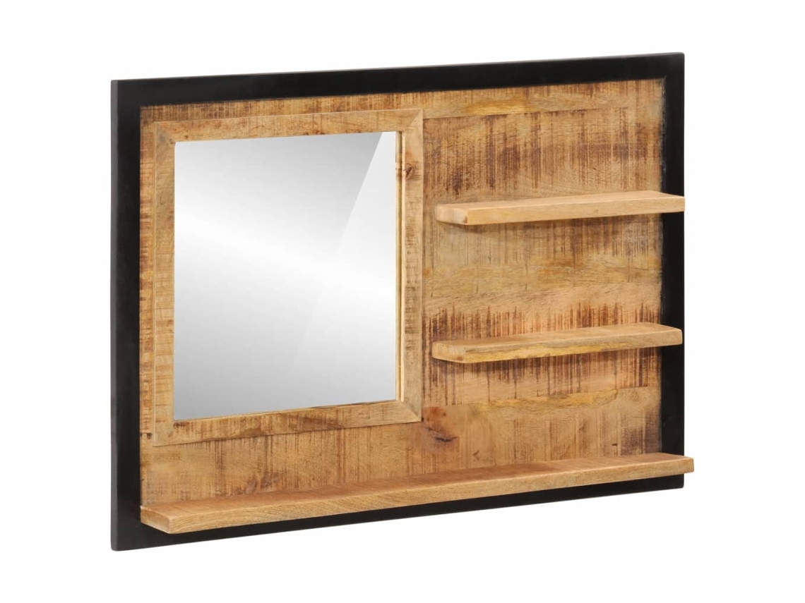 Vidaxl Espelho Com Prateleiras 80x8x55 Cm Vidro E Mangueira Maciça