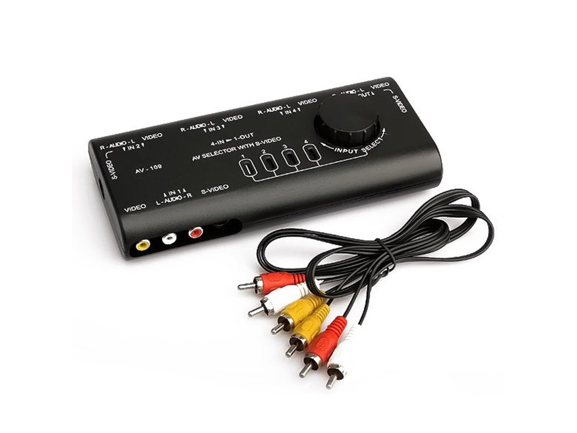 Prático Interruptor de Áudio e Vídeo Av Comutador de Sinal de Áudio e Vídeo 4 Entrada 1 Interruptor de Saída com Cabo Rca para Jogador de Tv