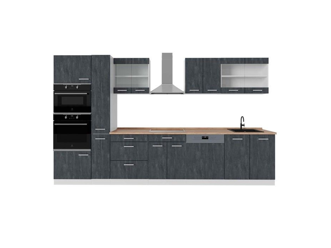 Linha de cozinha R-Line, 350 cm PT Carvalho, concreto preto/branco, Vicco