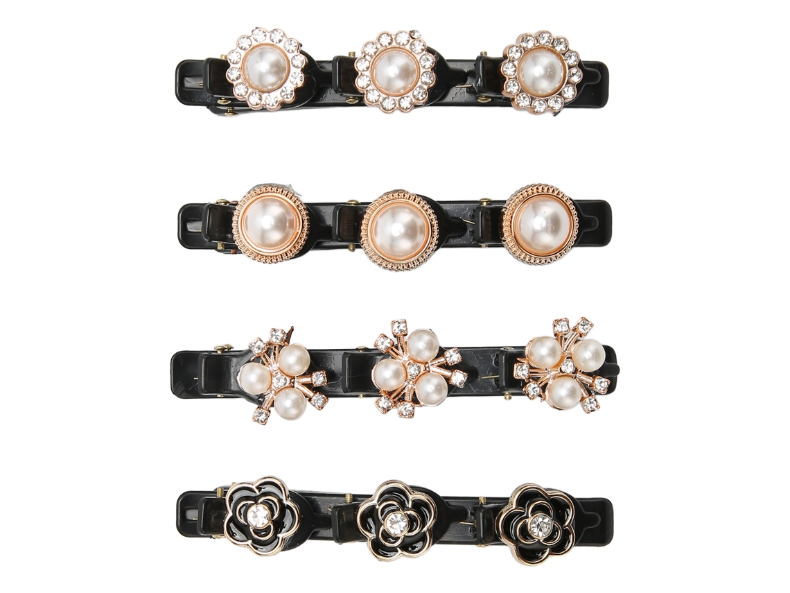 Conjunto de 4 presilhas de cabelo trançadas com strass para mulheres.