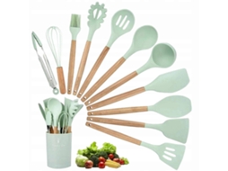 Jogo De Utenslios De Cozinha De Silicone E Madeira Com 12 Peas Nostalgia88
