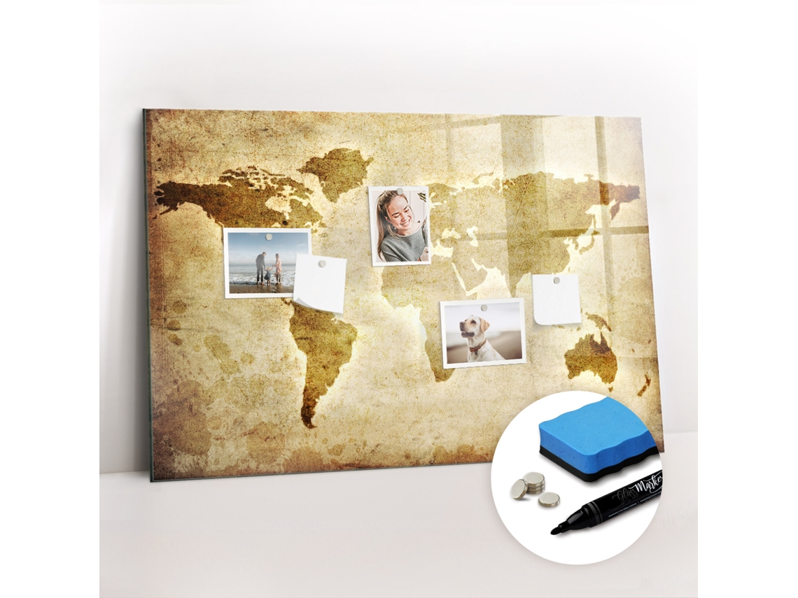 Quadro Magnético Colorido Mapa-múndi Antigo Para A Sala De Estar Espelharte (90x60 Cm)