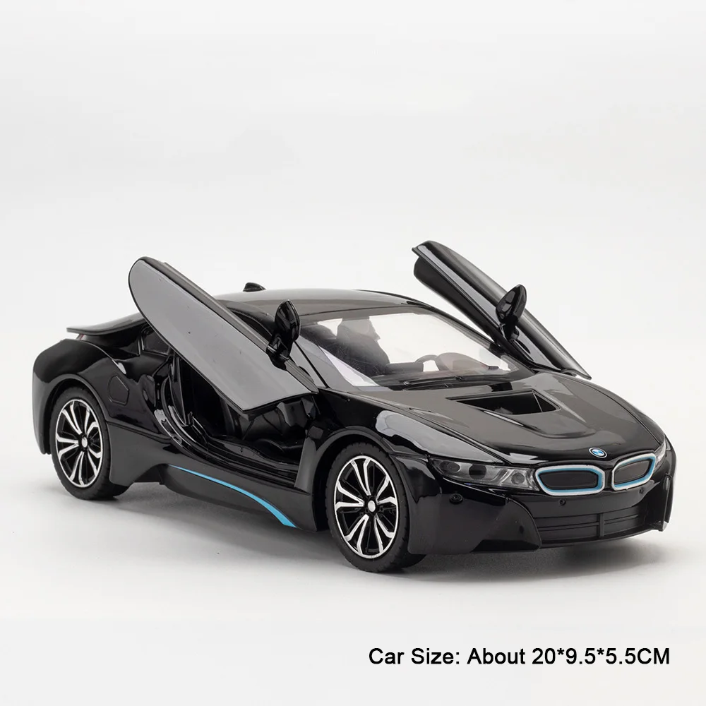 (i8 Preto) 1:22 - Miniatura De Carro Esportivo - Som E Luz Simulados - Ornamento