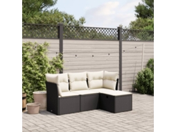 Vidaxl 4 Pcs Conjunto De Sofás Para Jardim C/ Almofadões Vime Pe Preto
