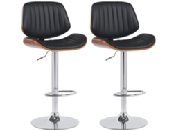 Conjunto de 2 banquetas de bar em estilo retrô moderno com assento em PVC preto, estrutura em madeira de nogueira e metal cromado 10_0006349