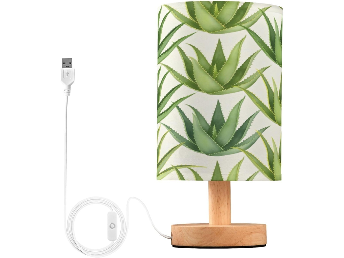 Abajur De Cabeceira Com Estampa Aloe Vera Para Quarto, Com Suportes USB C, Luminária De Mesa Cabeceira
