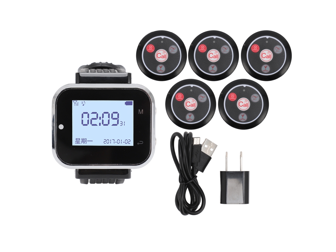 Sistema De Chamada Sem Fio Com 1 Relógio E 5 Pagers
