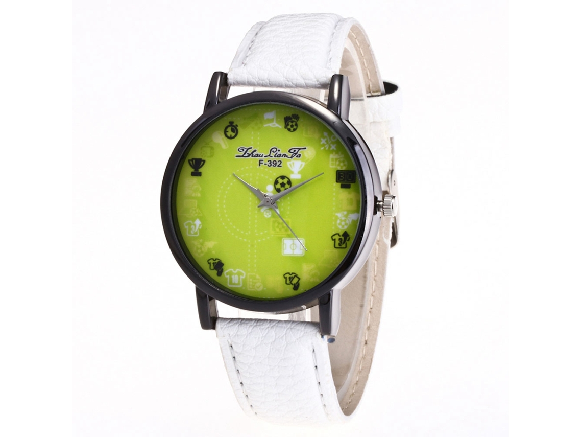 Reloj De Pulsera De Cuarzo Deportivo Moda Con Correa De Cuero Estampado Lichi Para Estudiantes Blanco