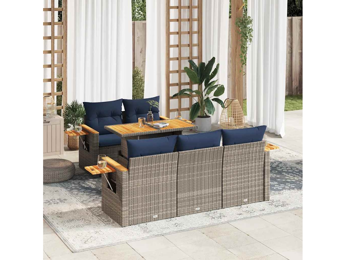 Vidaxl 6 Pcs Conjunto Sofás De Jardim Com Almofadões Vime Cinzento