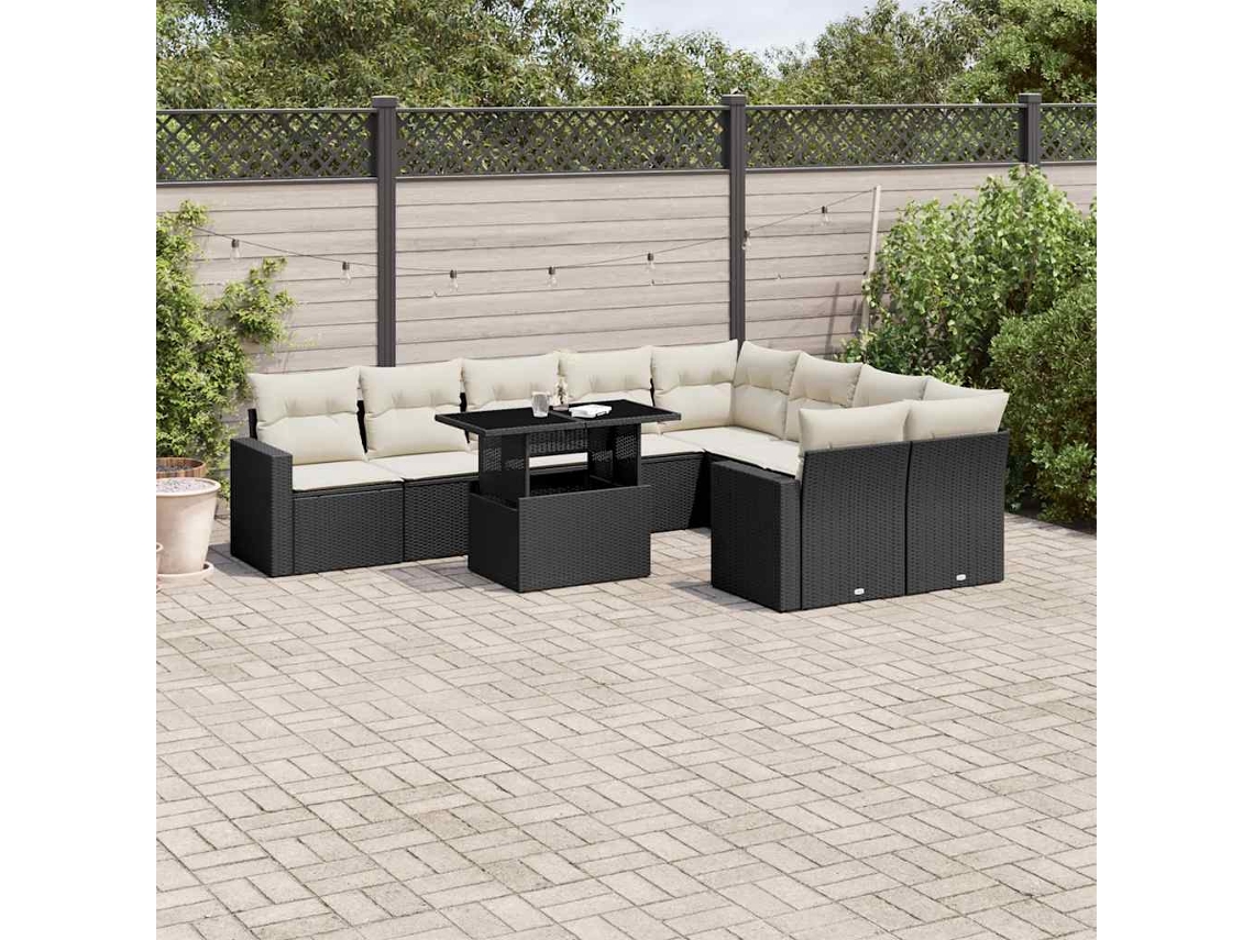 Vidaxl 10 Pcs Conjunto Sofás de Jardim C/ Almofadões Vime Pe Preto