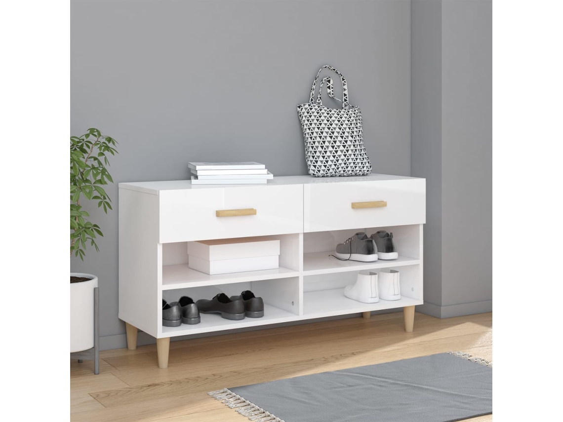 Vidaxl Sapateira 102x35x55 Cm Derivados De Madeira Branco Brilhante