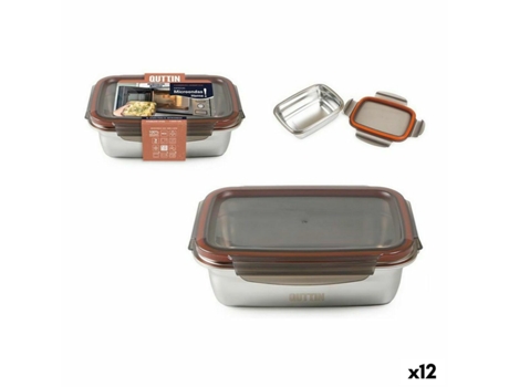 Lancheira Hermética Quttin Retangular Aço 1L (12 Unidades)