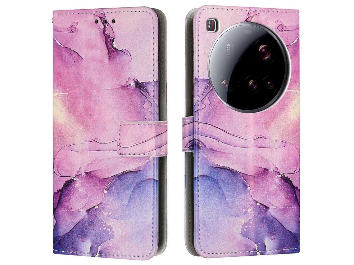 Capa Tipo Carteira De Couro Sintético Com Estampa De Mármore Para Xiaomi 15 Ultra, Roxa