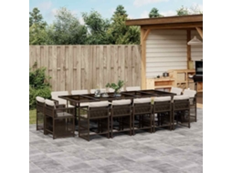 Vidaxl 15 Pcs Conjunto Jantar P/ Jardim C/ Almofadões Vime Pe Castanho