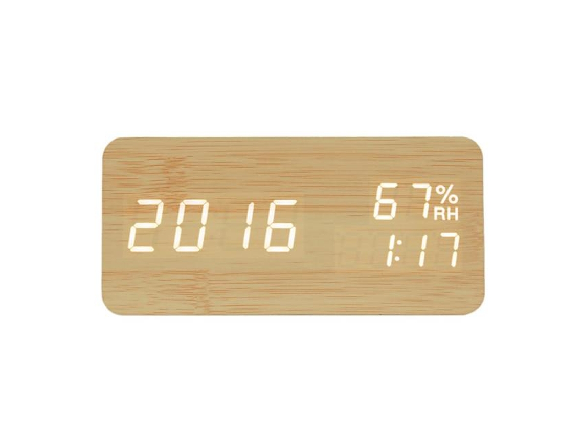Relógio De Mesa Digital Led Com Alarme, Em Madeira, Termômetro E Visor Eletrônico Sem Fio. -aquaforge