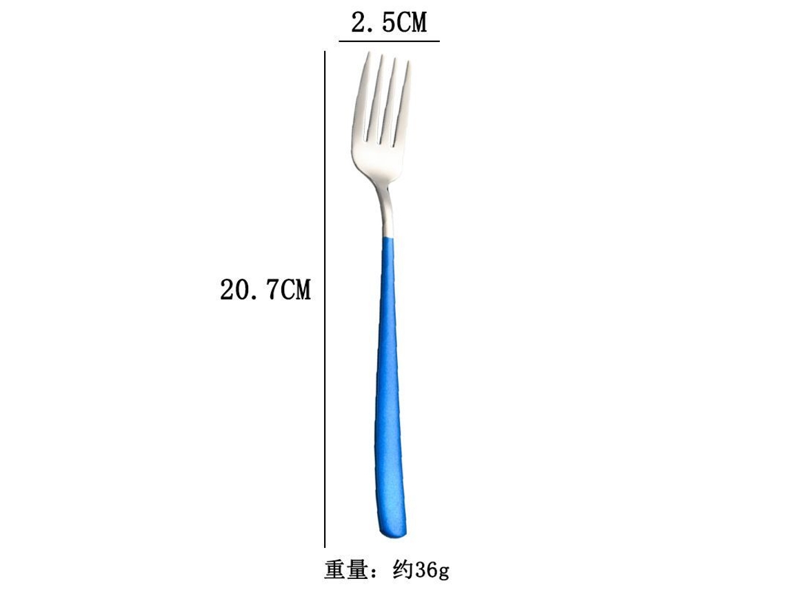 Rebe garfos de Aço Inoxidável 6 Peças com Cabo Longo para Salada, Carne, Fruta, Utensílios Ocidentais Criativos Prateados e Azuis