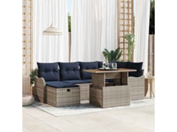 Vidaxl Conjunto De Sofá De Jardim 7 Unid. Cinzeto Vime Pe