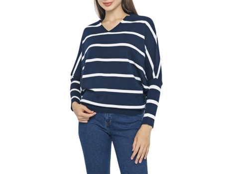 Camisola De Mulher Giorgio Di Mare Riscas Marinho Algodão Azul (l)