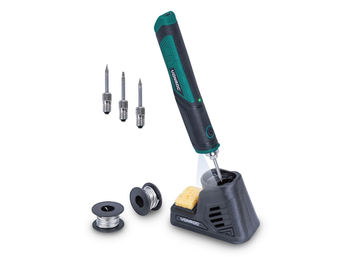 Vonroc Ferro De Soldar Vonroc 4v - Sem Fio | Incl. Suporte, Fio De Soldar E Pontas
