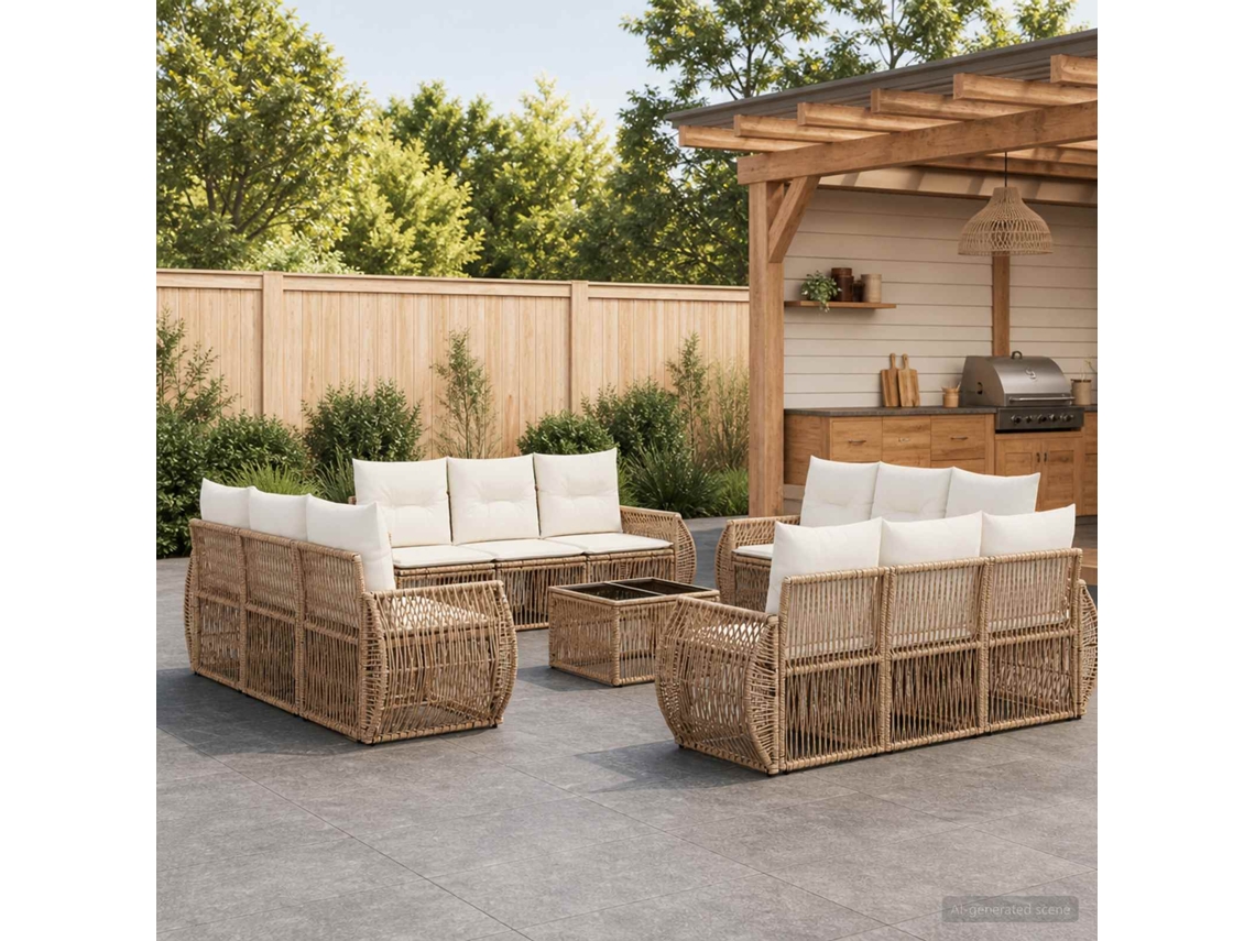 Vidaxl Conjunto De Sofá De Jardim 13 Pcs Bege E Branco Creme Vime Pe