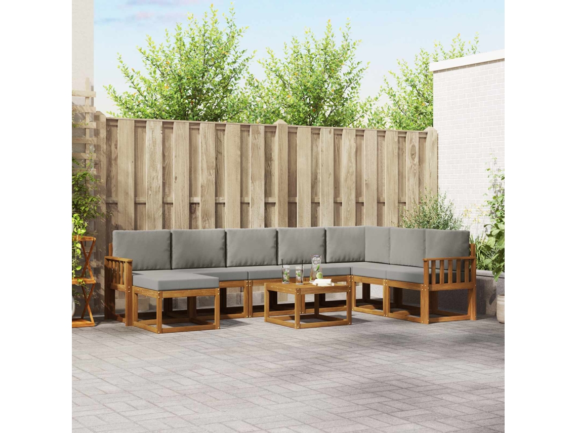Vidaxl Conjunto De Sofás Para Exterior 9 Unid. Cinza Natural E Claro