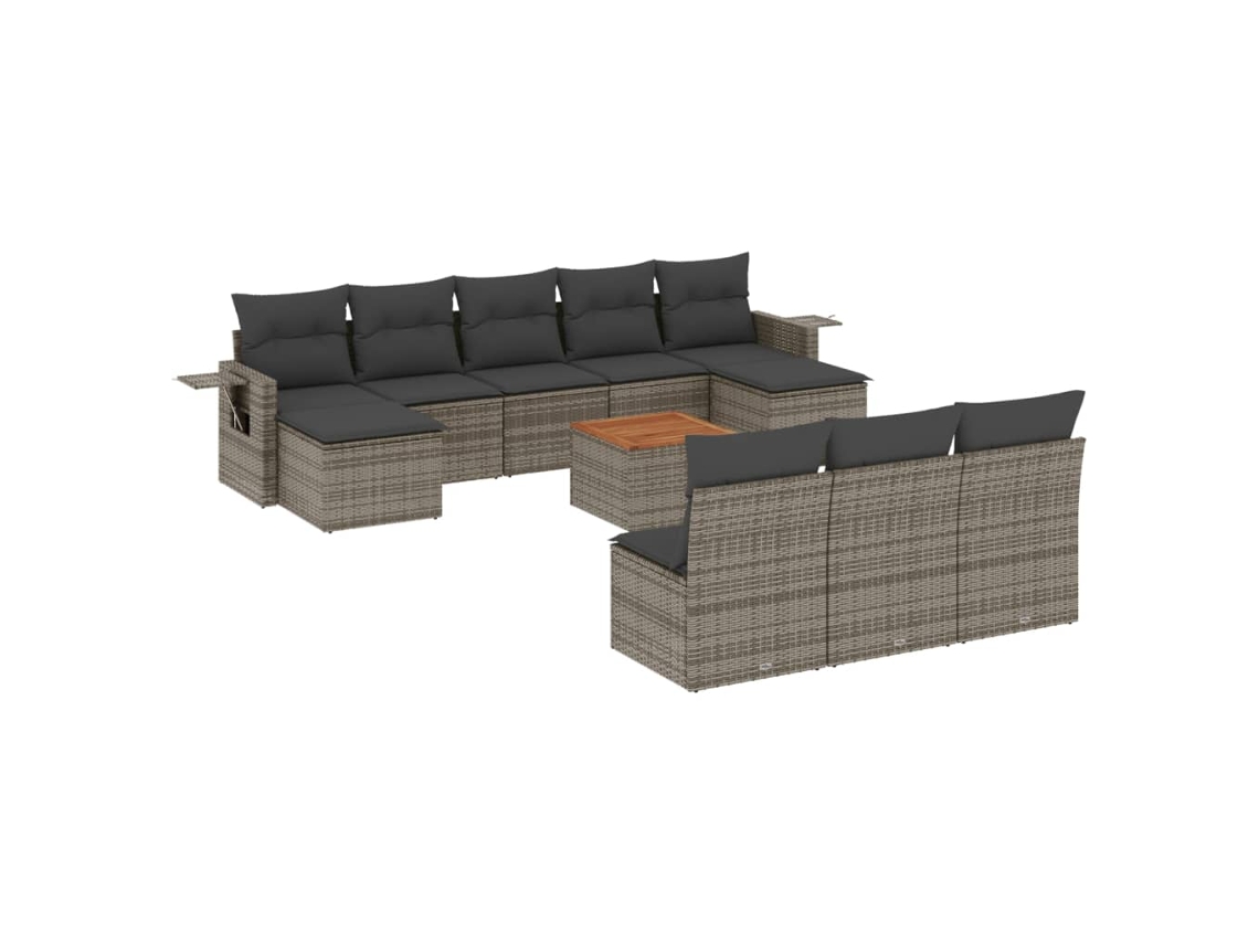 Conjunto de 11 Sofás de Jardim com Almofadas Vime Pe Cinza MAISON EXCLUSIVE