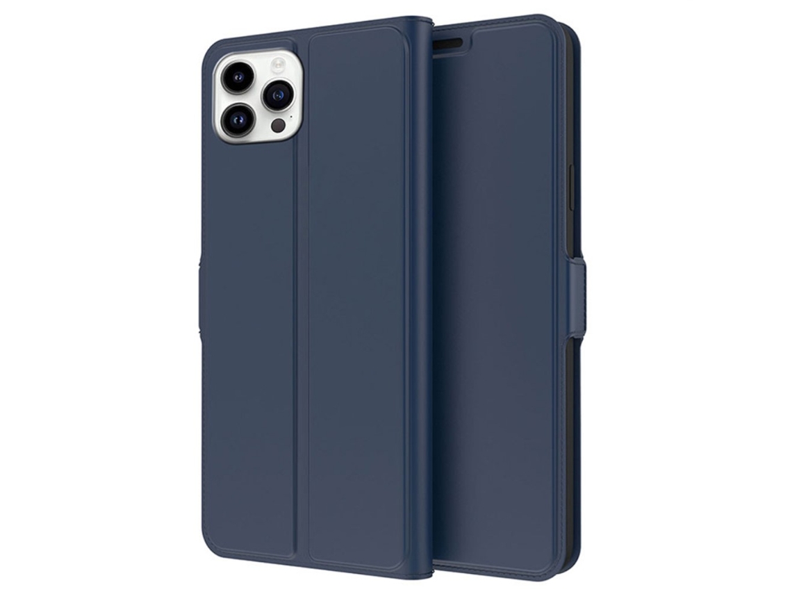 Capa Quedas Para Iphone 15 Pro Pele Sintética Com Porta-cartões Azul